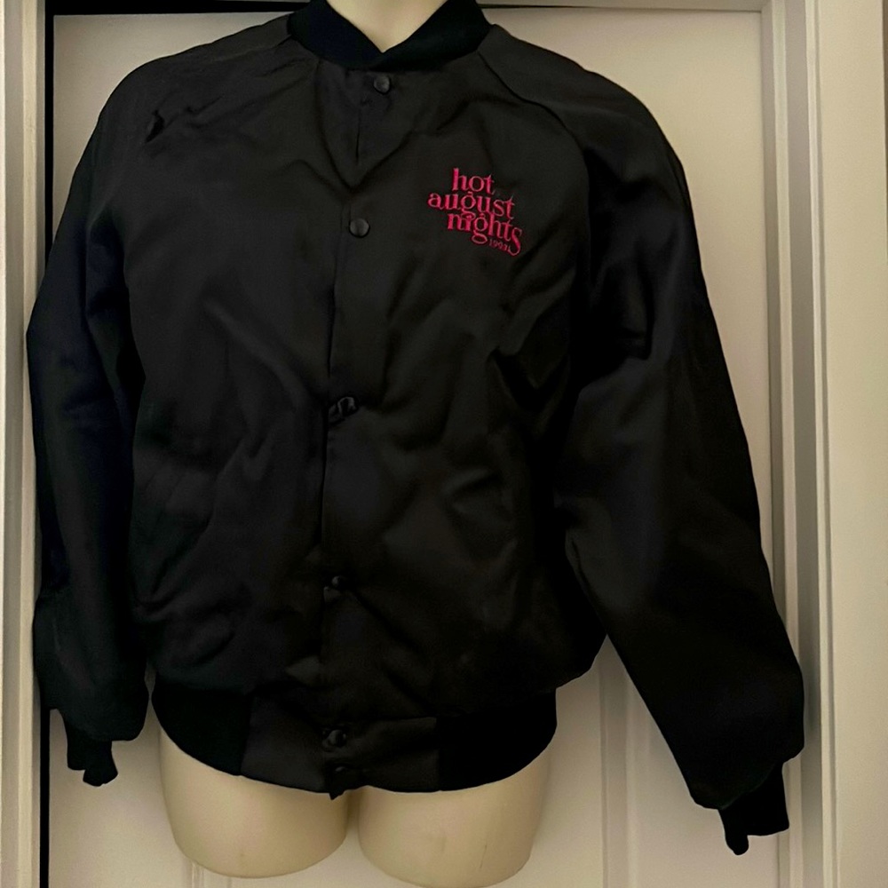 Hot august night 1993 hot pink embroidered black bomber jacket windbreaker